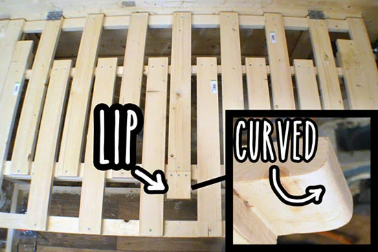 Curved lip of the middle static slat