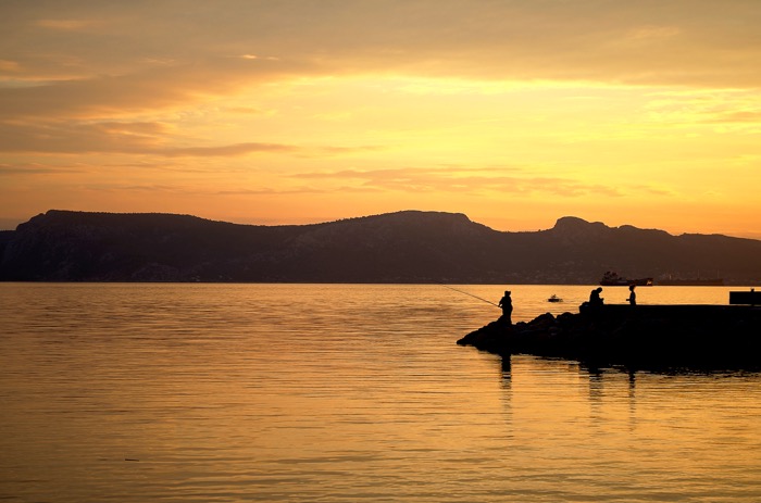 Fishing at sunset in Greece