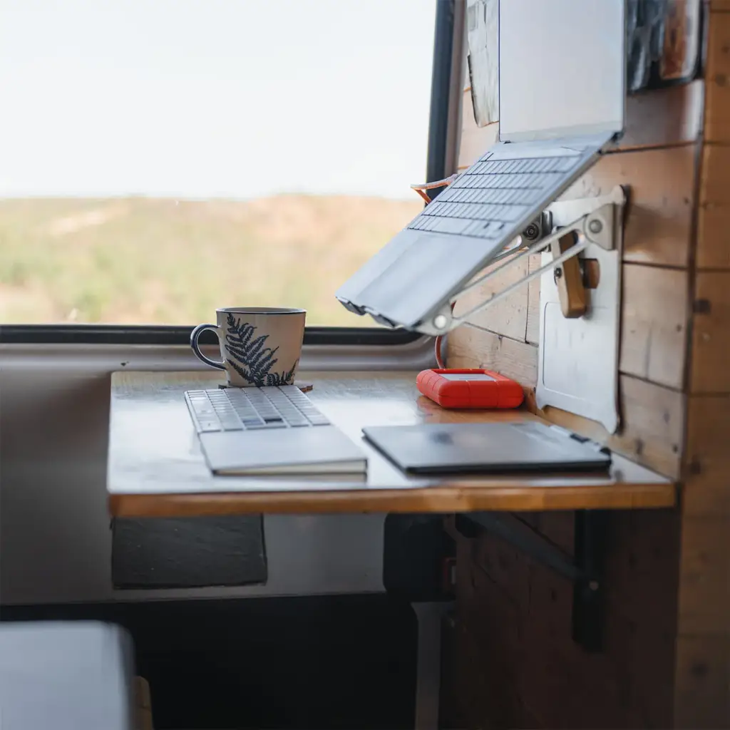 Placeholder photo of the van's kitchen storage and sink.