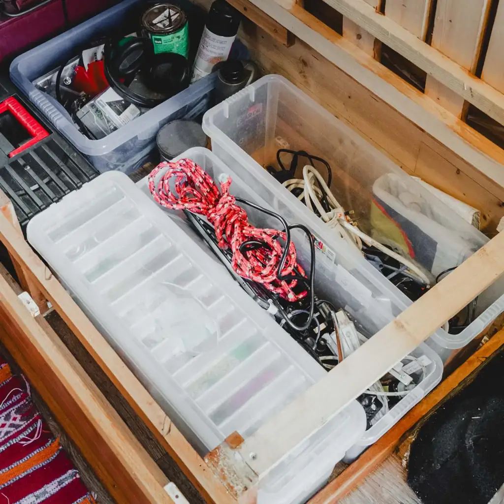 Placeholder photo of the van's kitchen storage and sink.